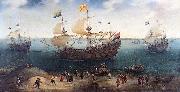 The Amsterdam fourmaster De Hollandse Tuyn and other ships on their return from Brazil under command of Paulus van Caerden. Hendrik Cornelisz. Vroom
